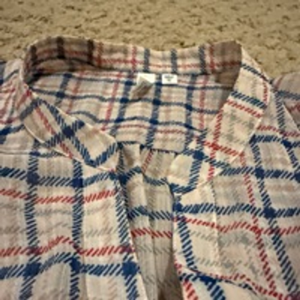 Women's KUT From the Kloth Plaid Button-Up Shirt XL White Blue - Picture 2 of 9